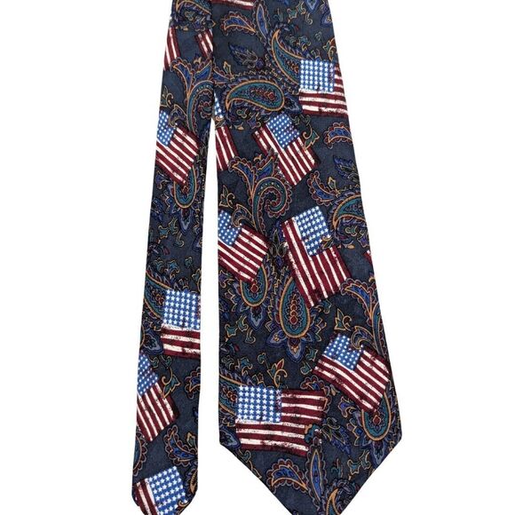Adolfo 100% Silk Tie American‎ Flag Paisley Patriotic USA Classic Width - Picture 12 of 12